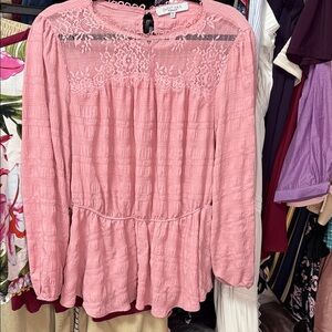 Sweet Rain SZ 1XL Pink Lace Accent Blouse